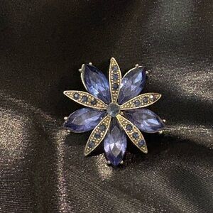 Elegant Indigo Navette Flower Snowflake Brooch